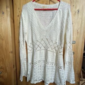 MICHAEL KORS Sexy White Crochet Lace Beach Resort Sweater Coverup XL New & So In